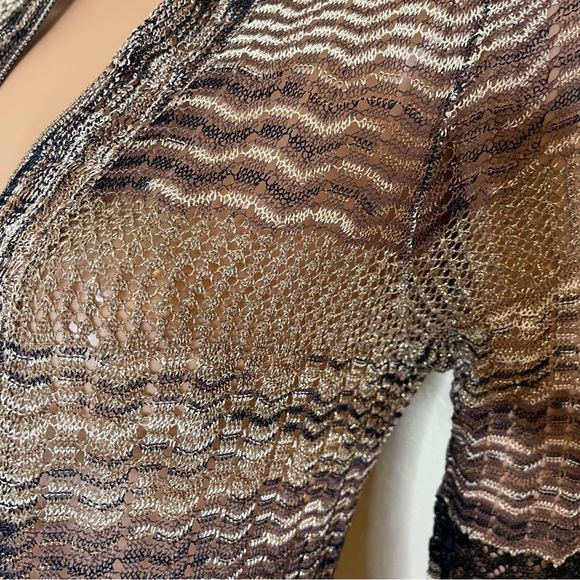 Chico’s cardigan Brown & Gold Cable Knit Cardigan open front below the knee - Picture 5 of 9